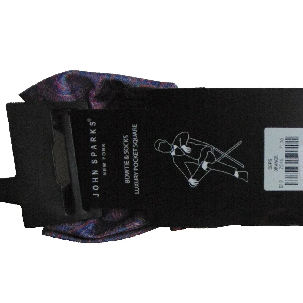 Socks Bow Tie Pocket Square Set Men's Size 10 - 13 Orange Multi John Sparks NWT